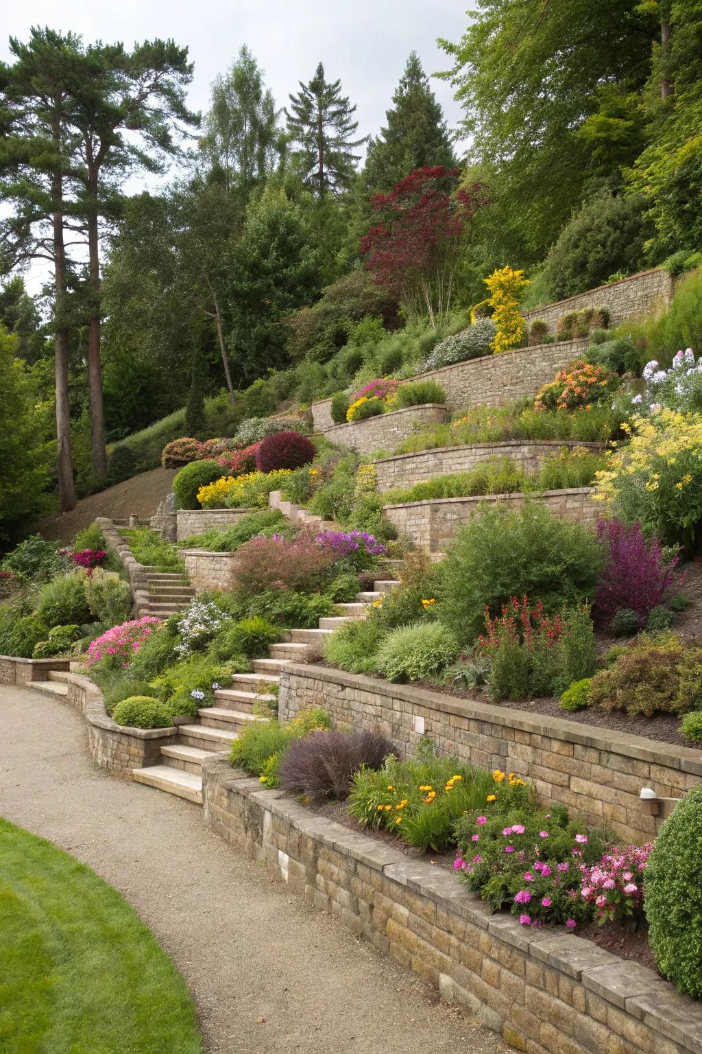 Terraced designs offer tranquility and space maximization.