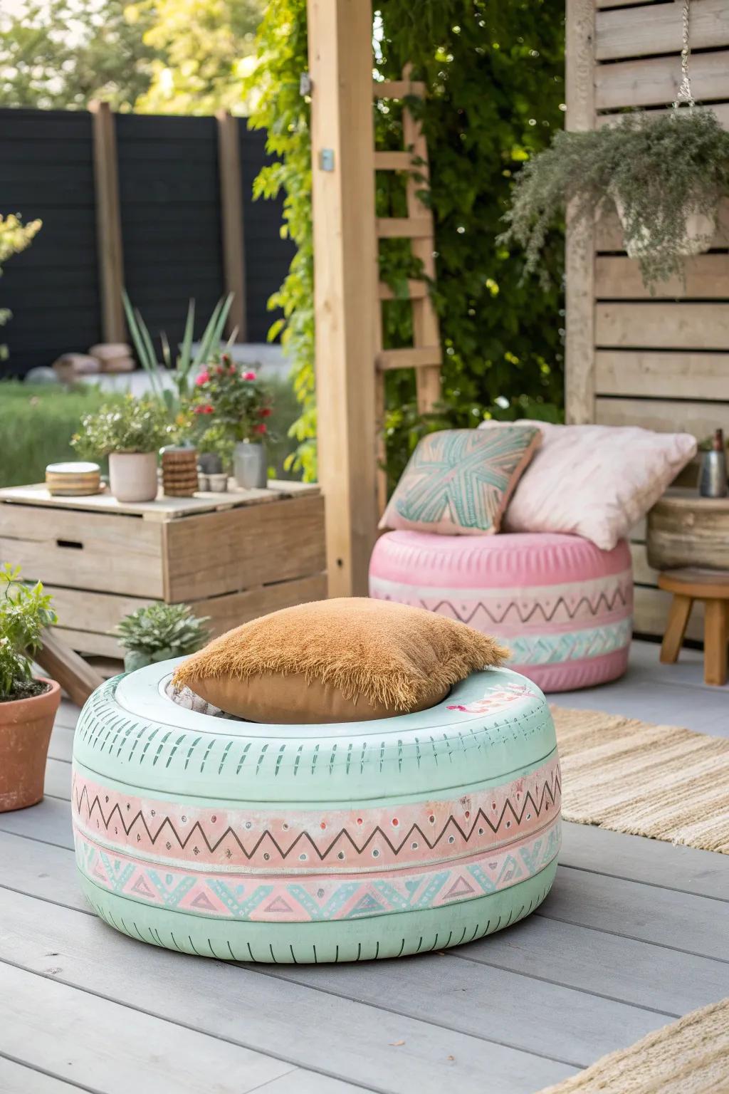 Transform your patio with this chic and eco-friendly recycled tire seating!