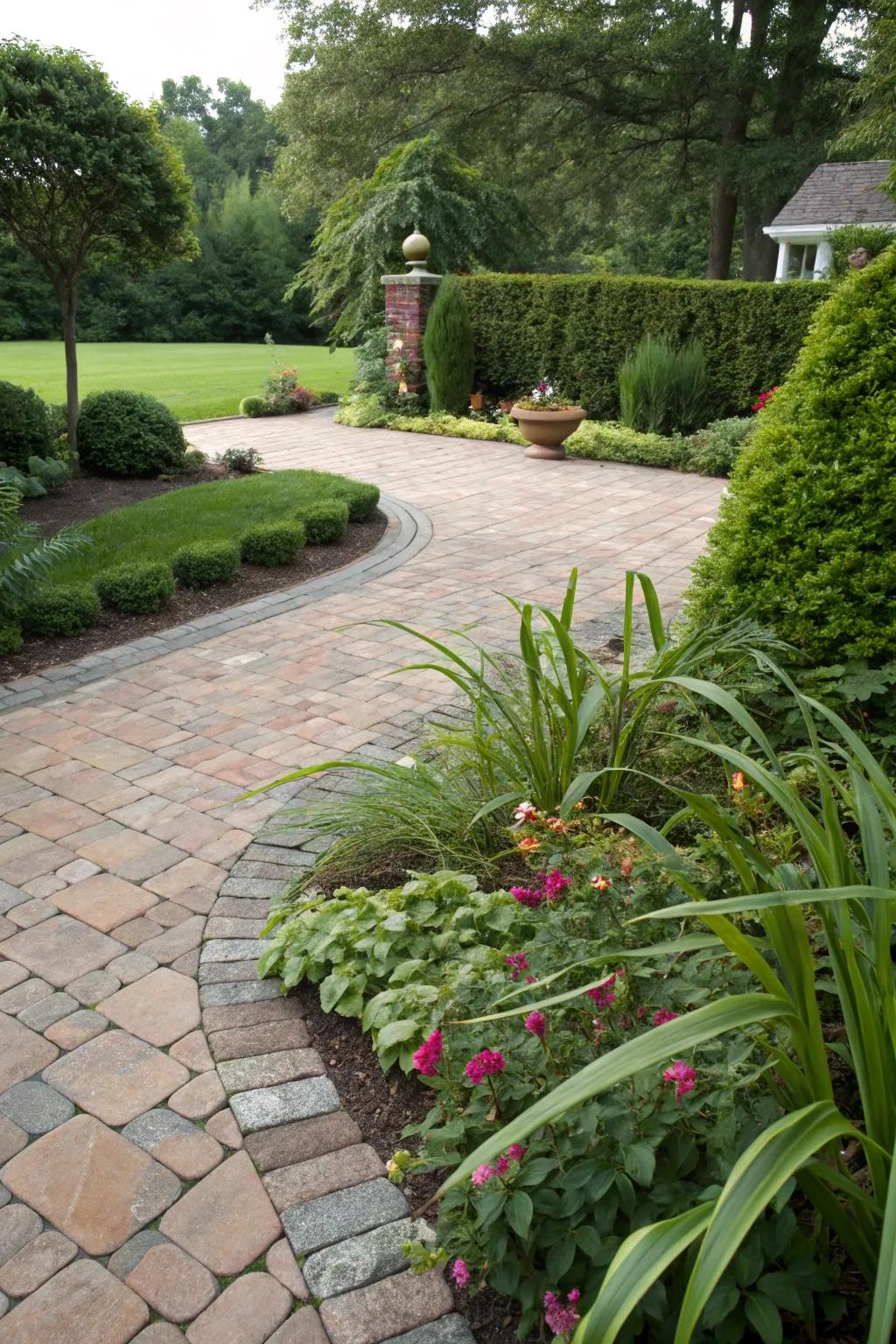 Earth tones in pavers create a harmonious blend with nature.