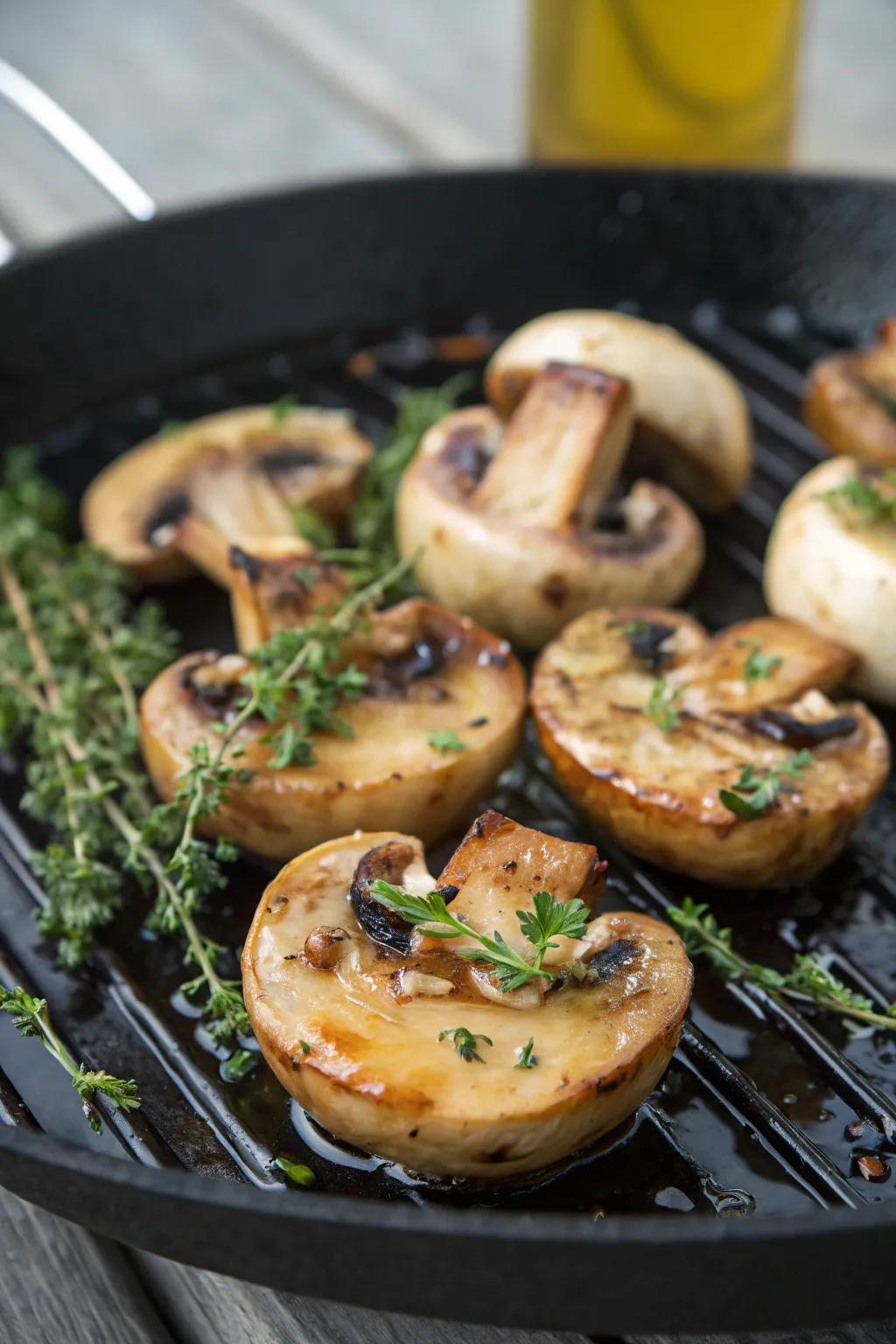 Savory garlic butter mushrooms hot off the grill.