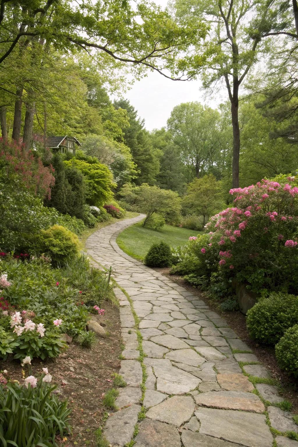 Natural stone walkways offer timeless appeal with guidance.