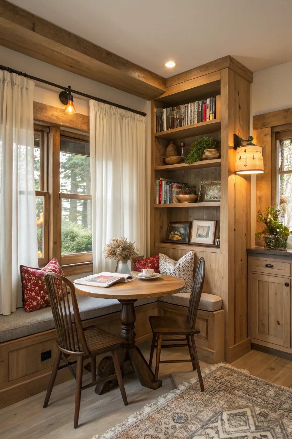 Smart storage keeps your breakfast nook tidy and functional.