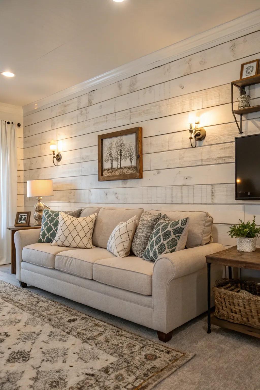 Shiplap adds subtle texture and a touch of rustic charm.