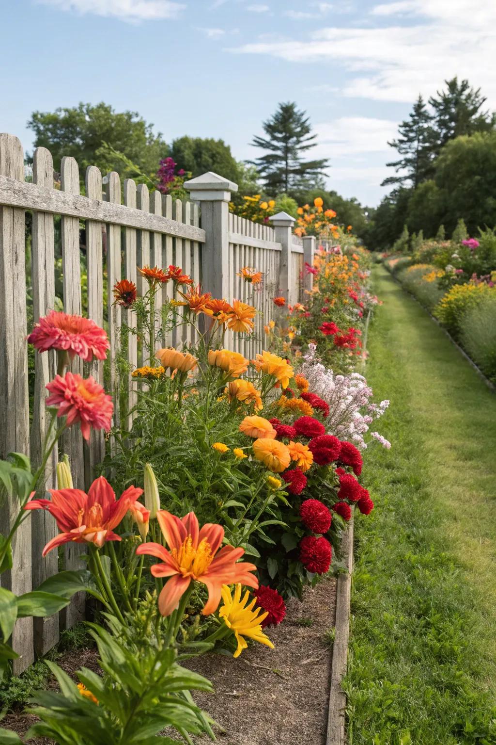 Seasonal blooms keep your fence line colorful all year.