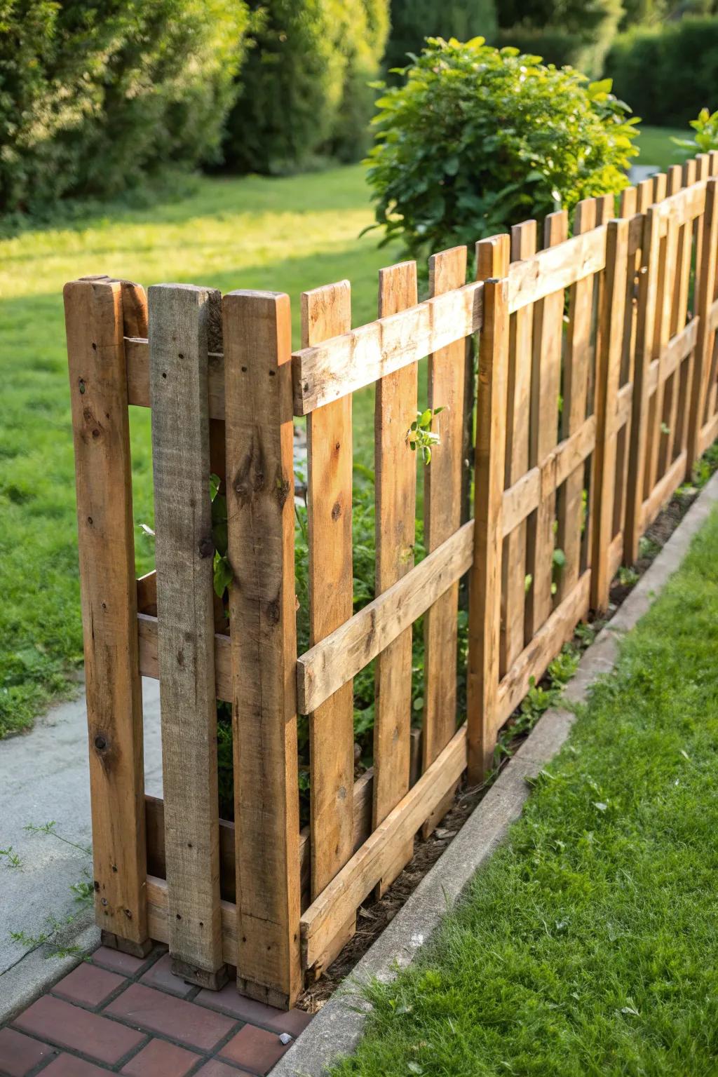 Transform your garden with a rustic DIY wood pallet fence—sustainable style with a striking edge.