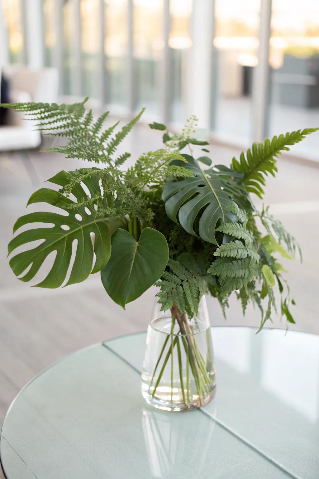 A minimalistic foliage arrangement appropriate for a contemporary accent.