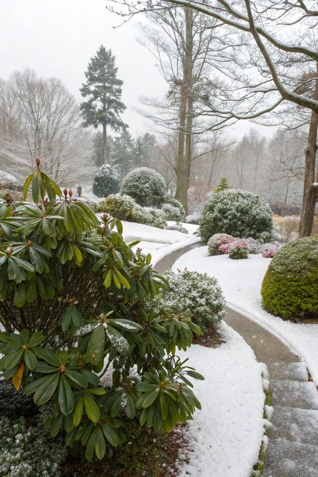 Enjoy year-round greenery with all-season flowering bushes.