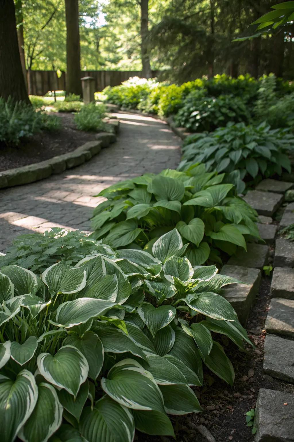 Hostas providing lush greenery in shaded spaces.