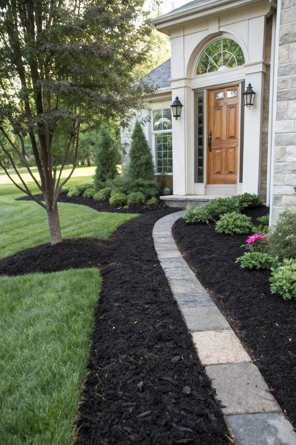 Design an inviting entrance by using a striking ground cover path.