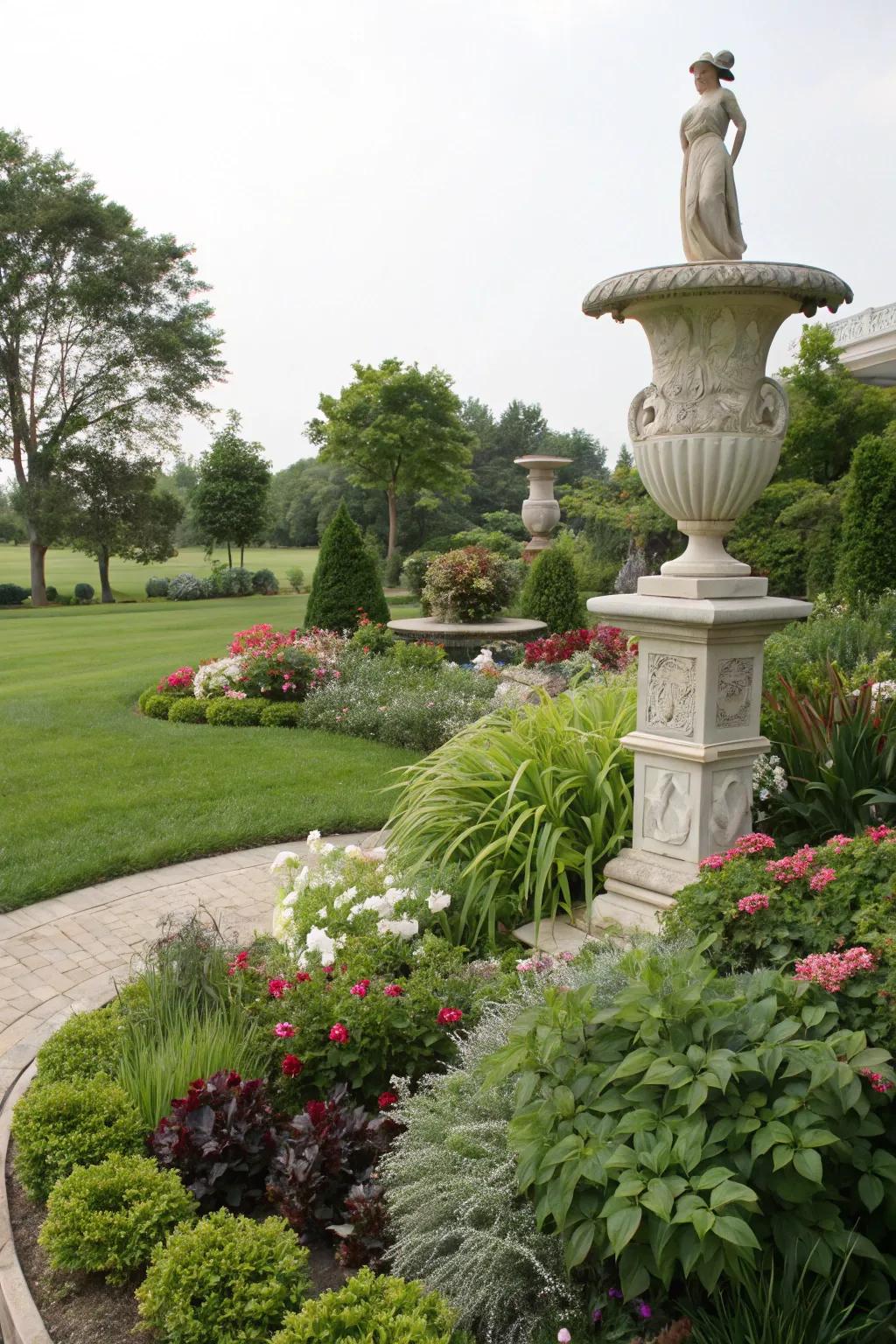 Sculptures create an artistic focal point in your garden.