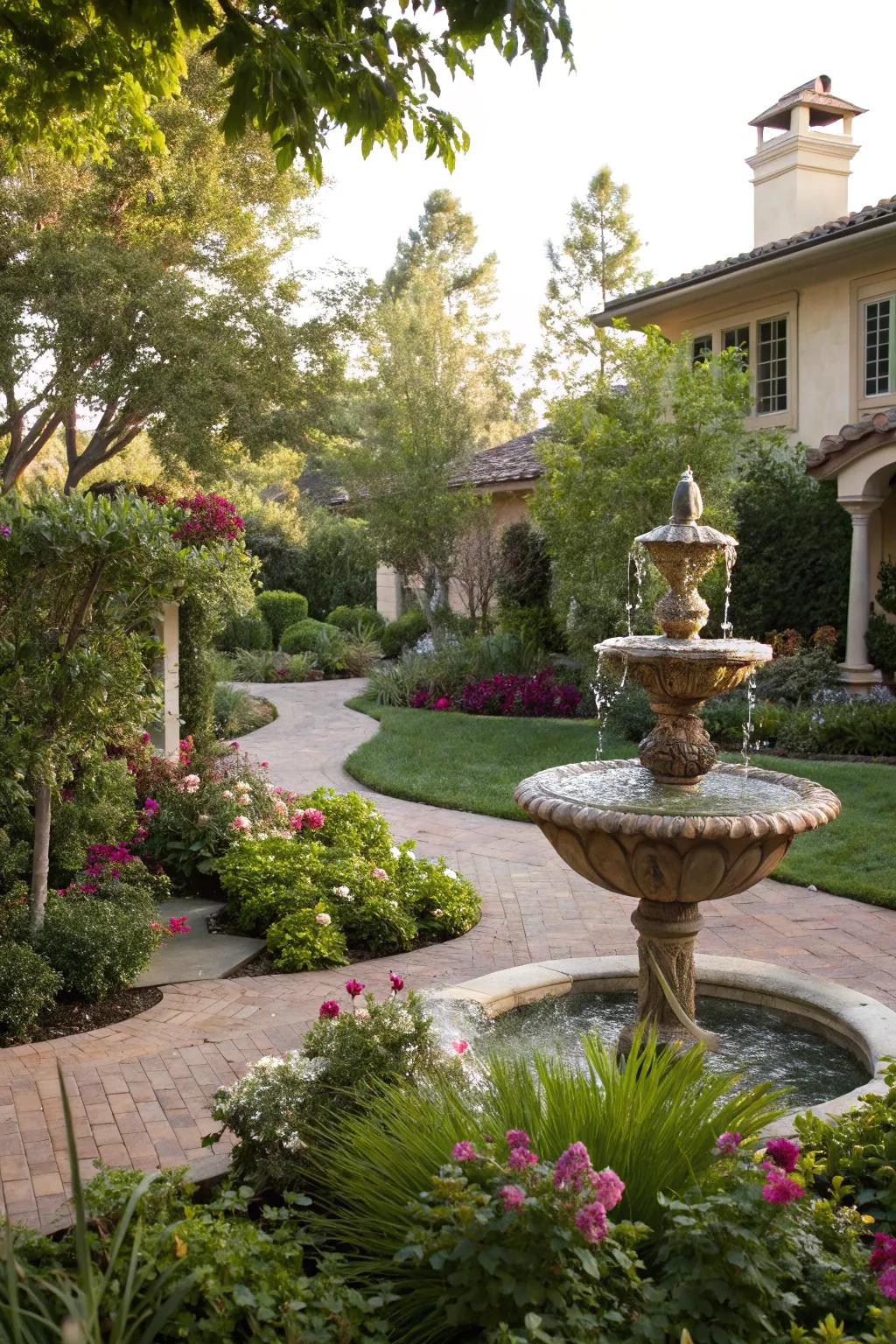 A water feature, bestowing serenity upon your home's entrance.