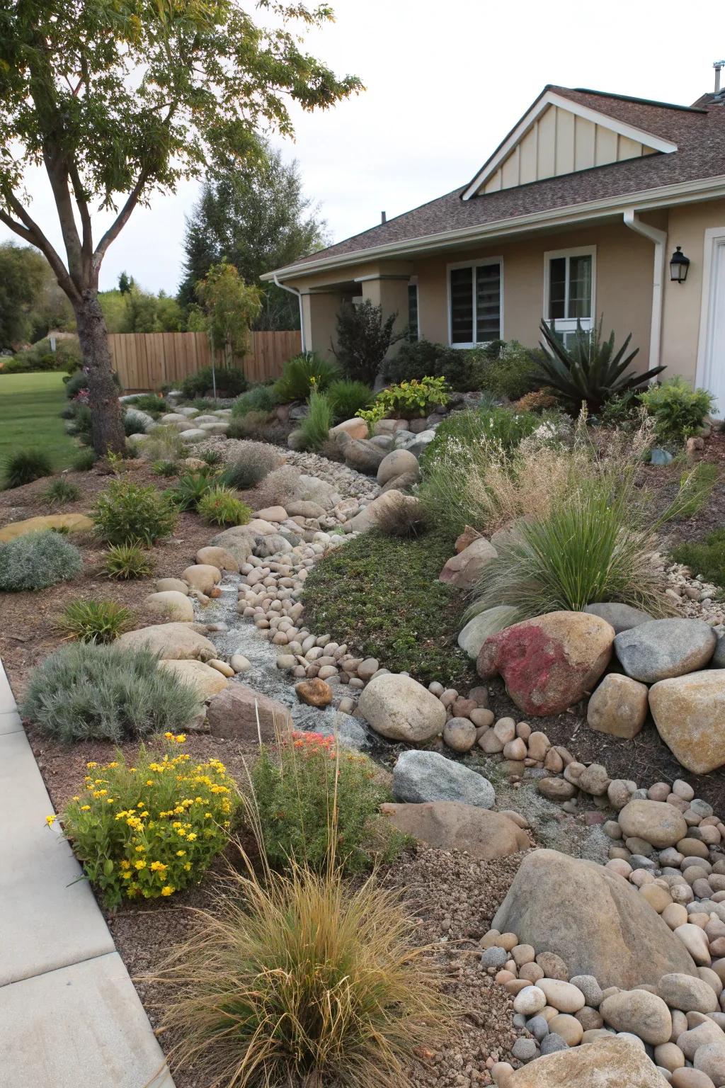 Dry creek beds offer both beauty and functionality.