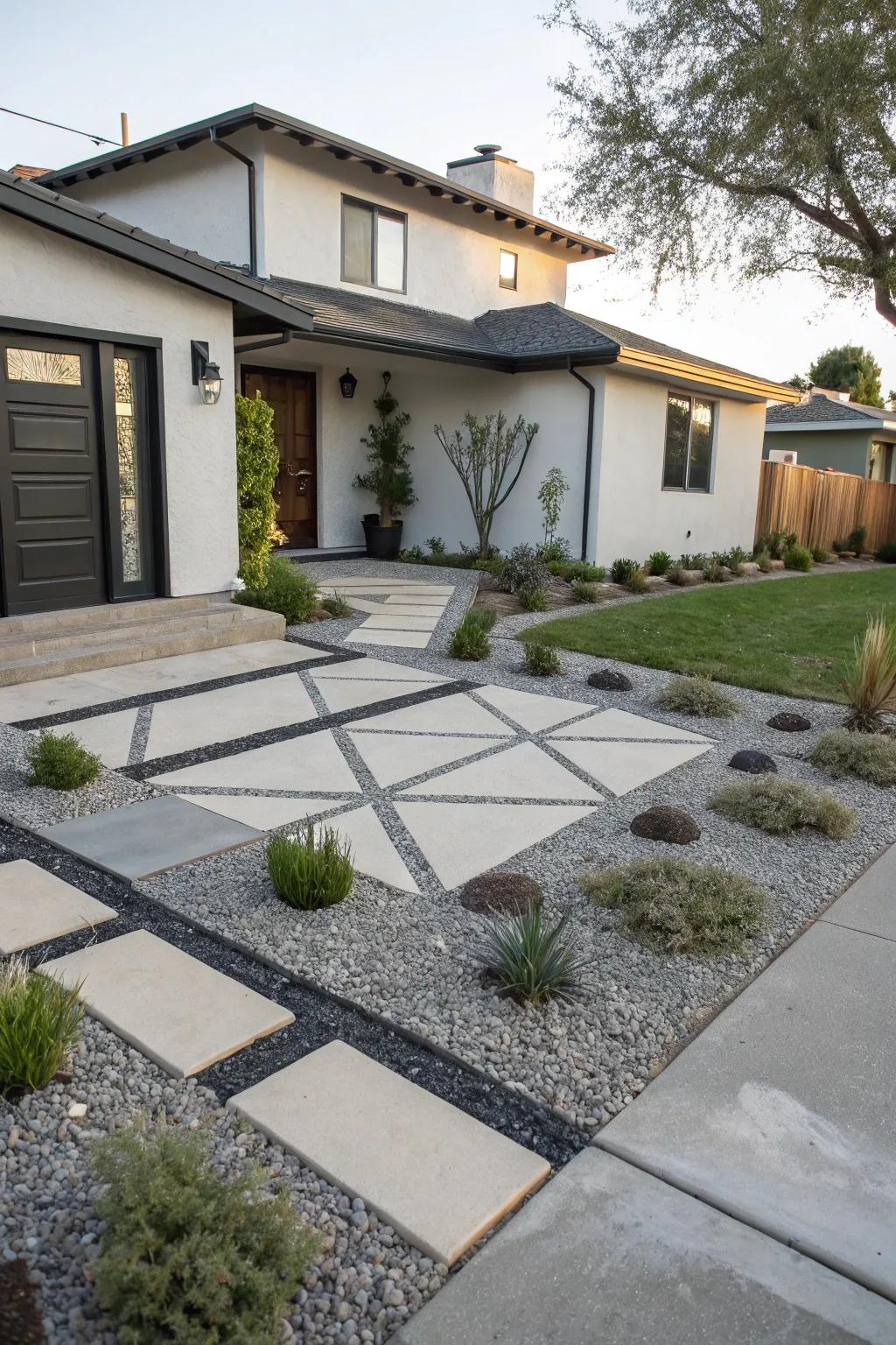 Geometric gravel designs introduce a modern aesthetic.