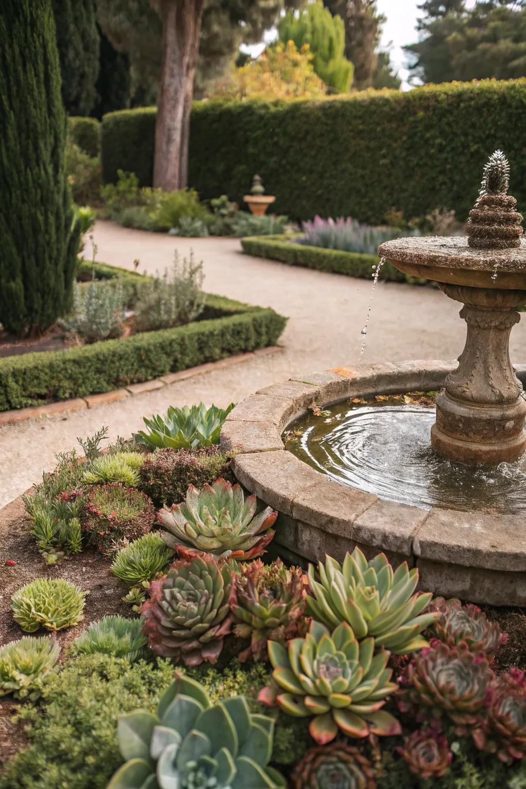 Water features add peace and intrigue.