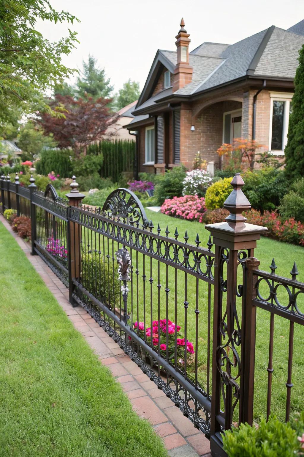 A forged metal barrier with mixed finishes adding depth and character.