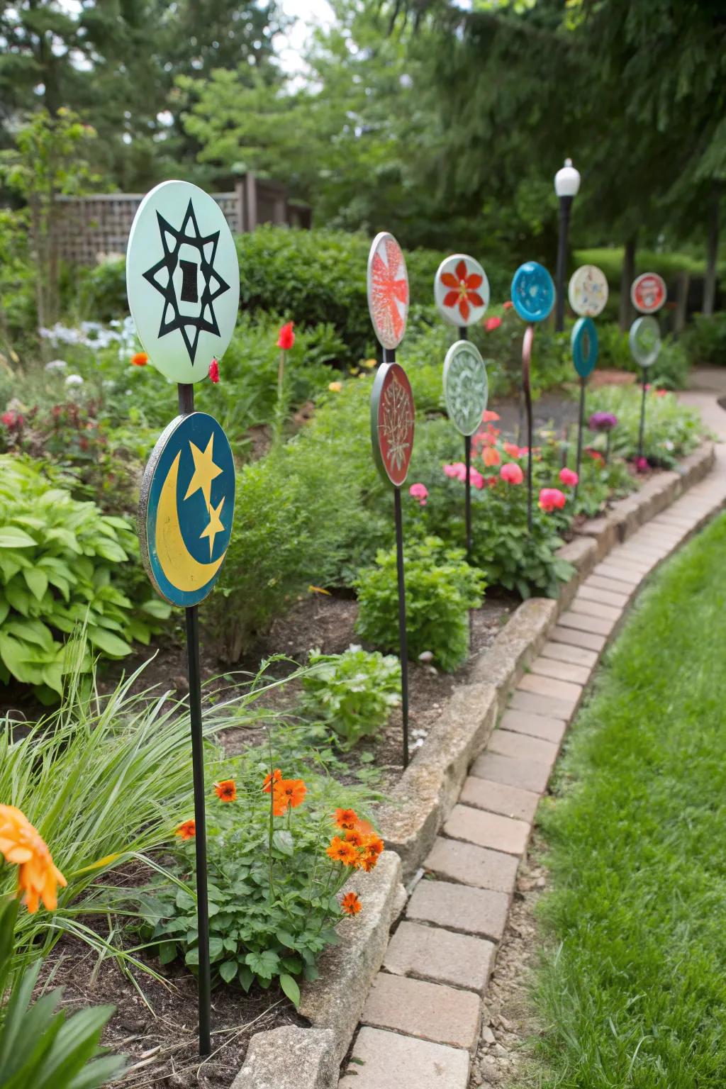 Cultural emblems in glass posts echoing personal narratives.