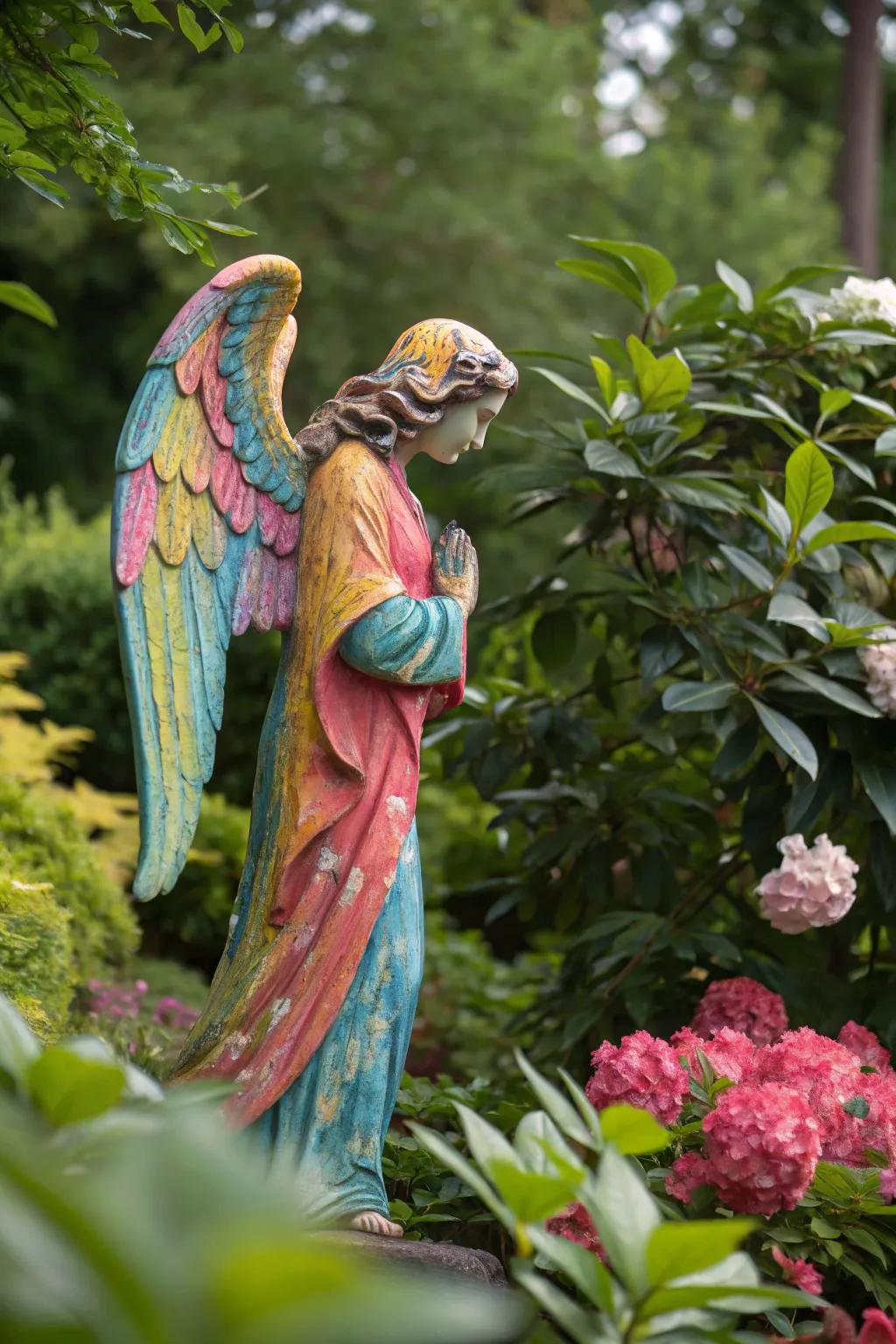 A colorful angel enhancing the garden's allure.