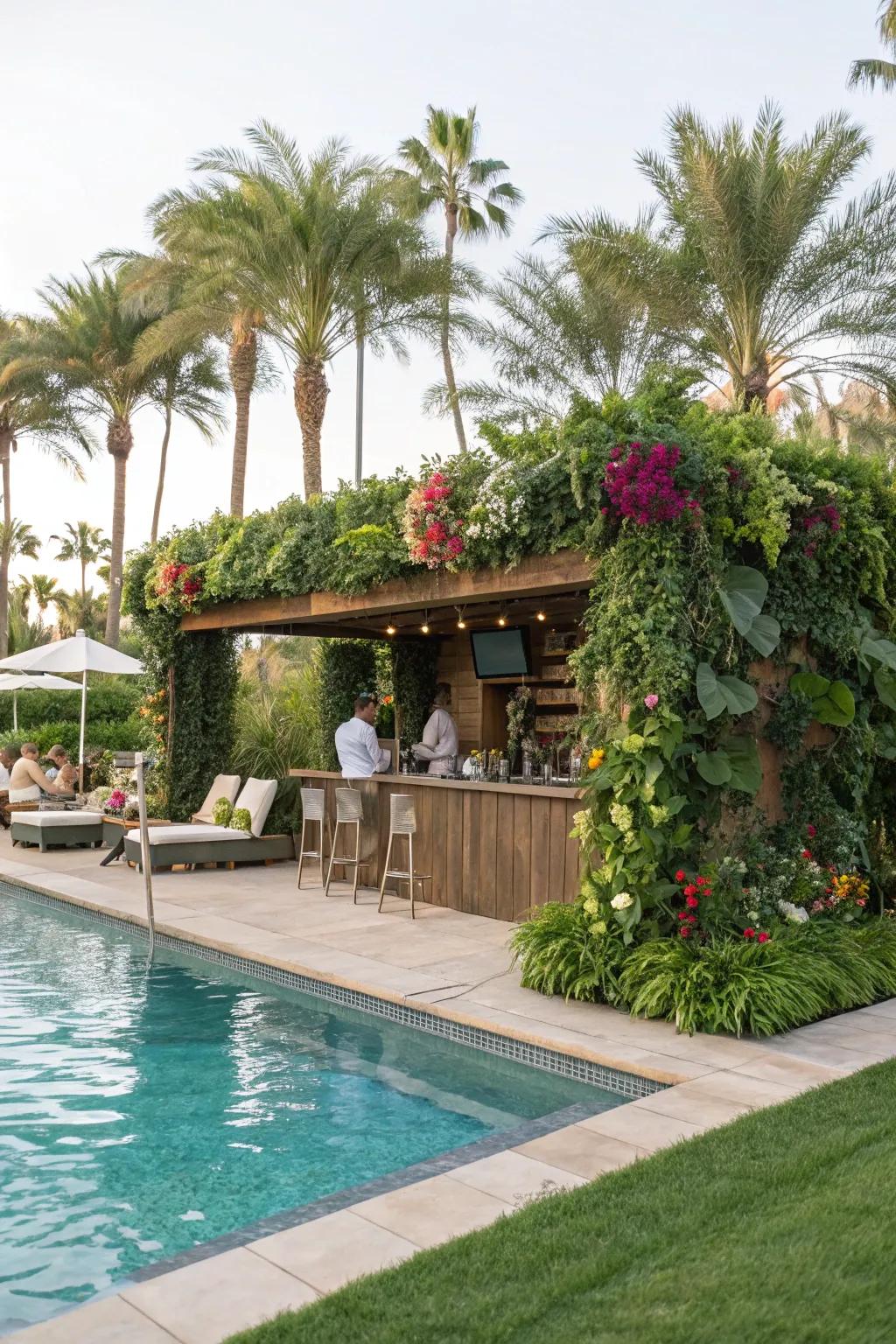 A luxurious poolside garden bar.