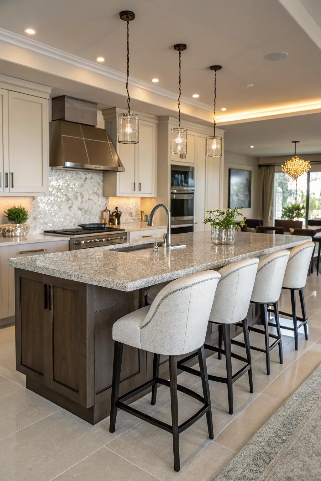 Granite kitchen islands function as beautiful and practical centerpieces.