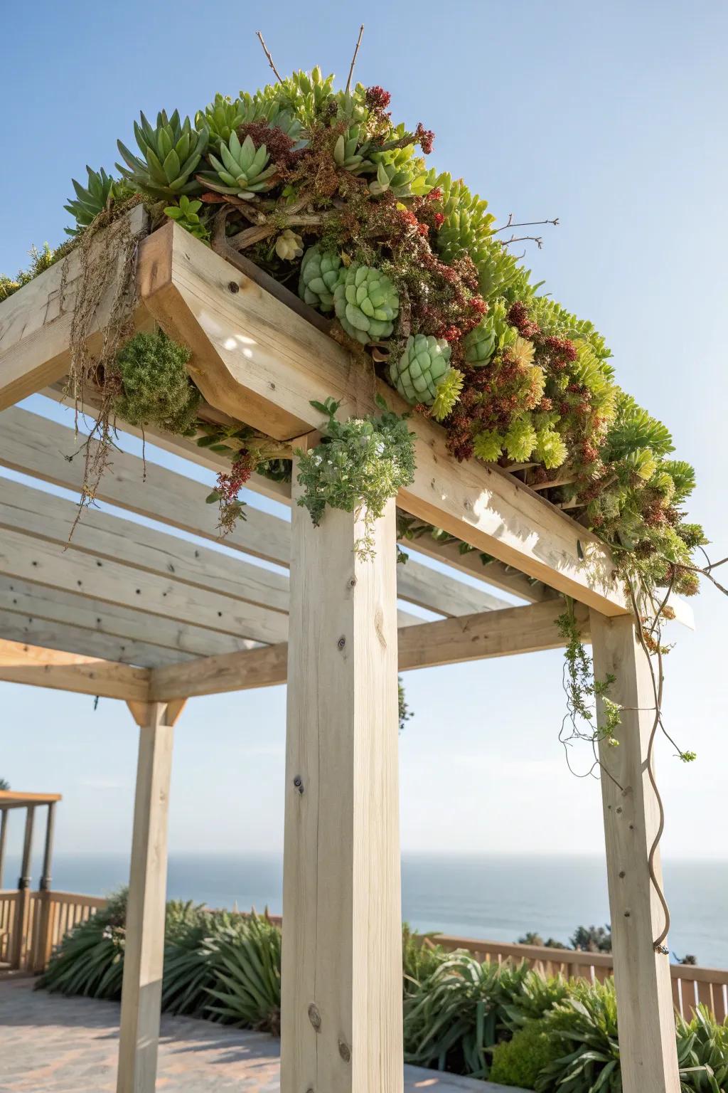 Elevate your outdoor space with a living roof of succulents—where minimalism meets nature's vibrancy.
