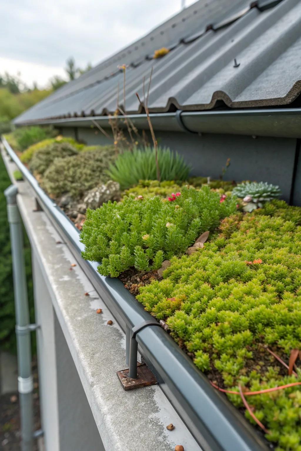 Seamless craftsmanship: Elevate your home with a green roof gutter system that blends nature and design.