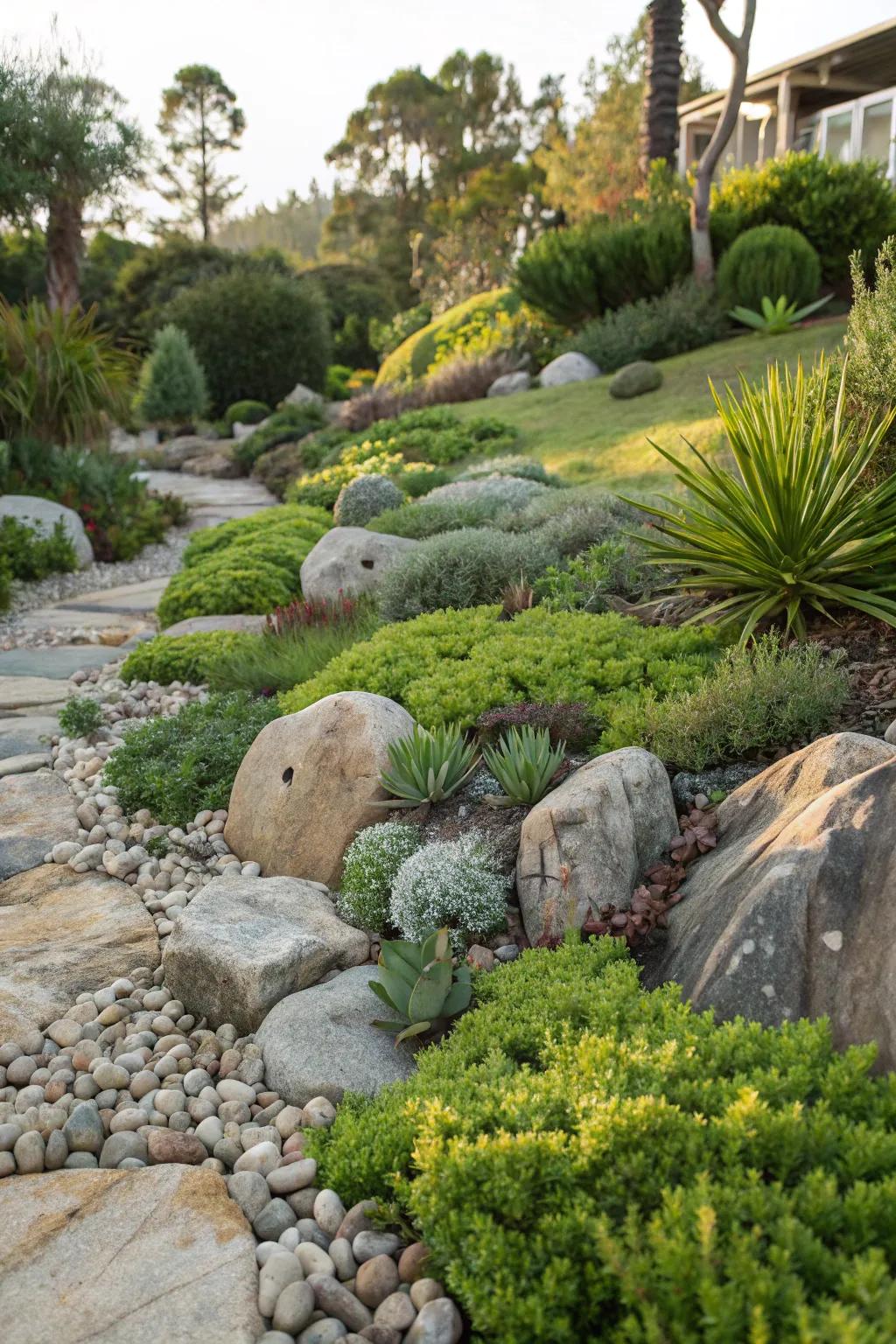 Stone showcases provide a low-maintenance, visually striking landscape solution.