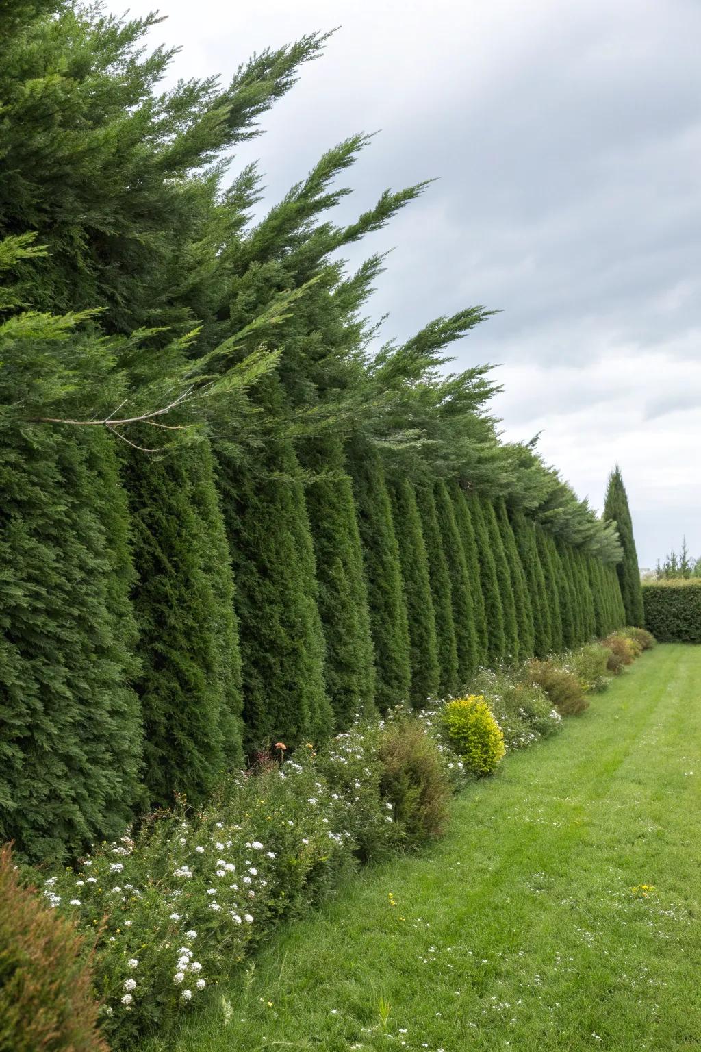 Wind-blocking hedges provide shelter in breezy places