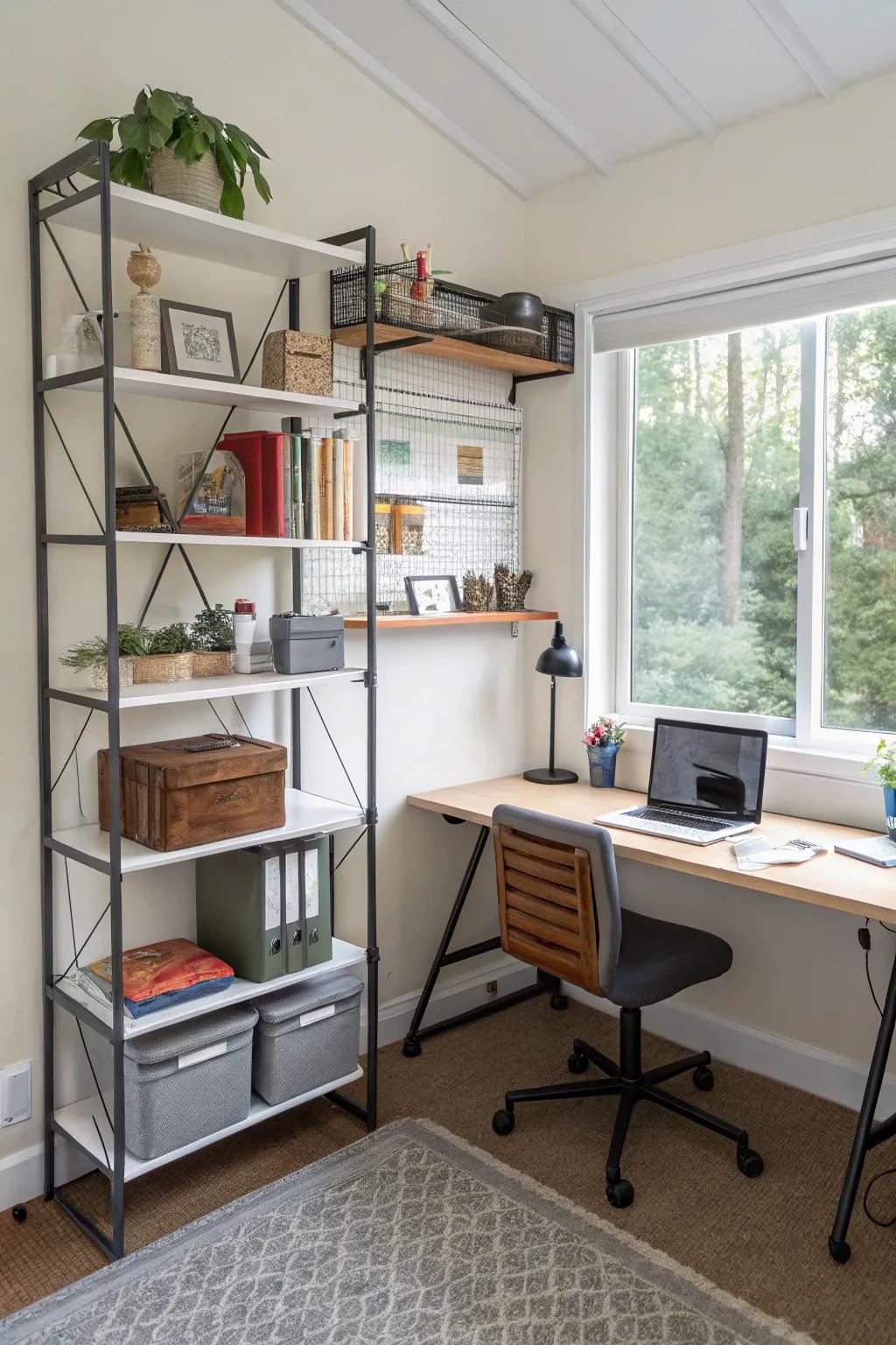 Folding shelves offer convenient, short-term storage.