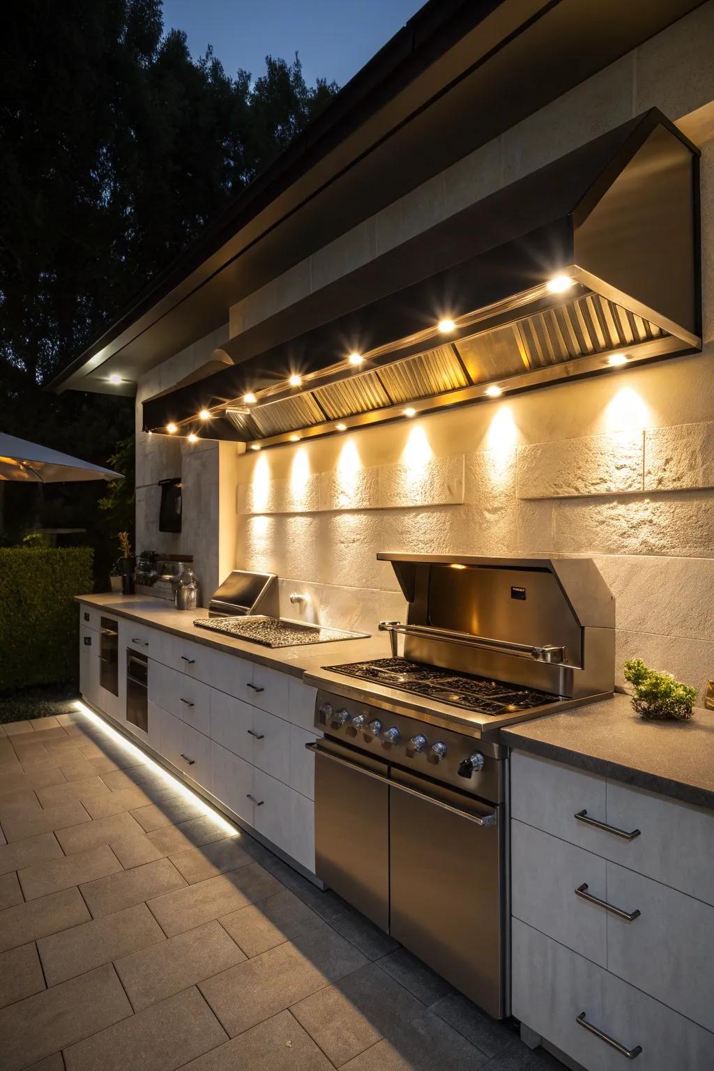 Accent lighting in a bulkhead highlighting the cooking area in a kitchen.
