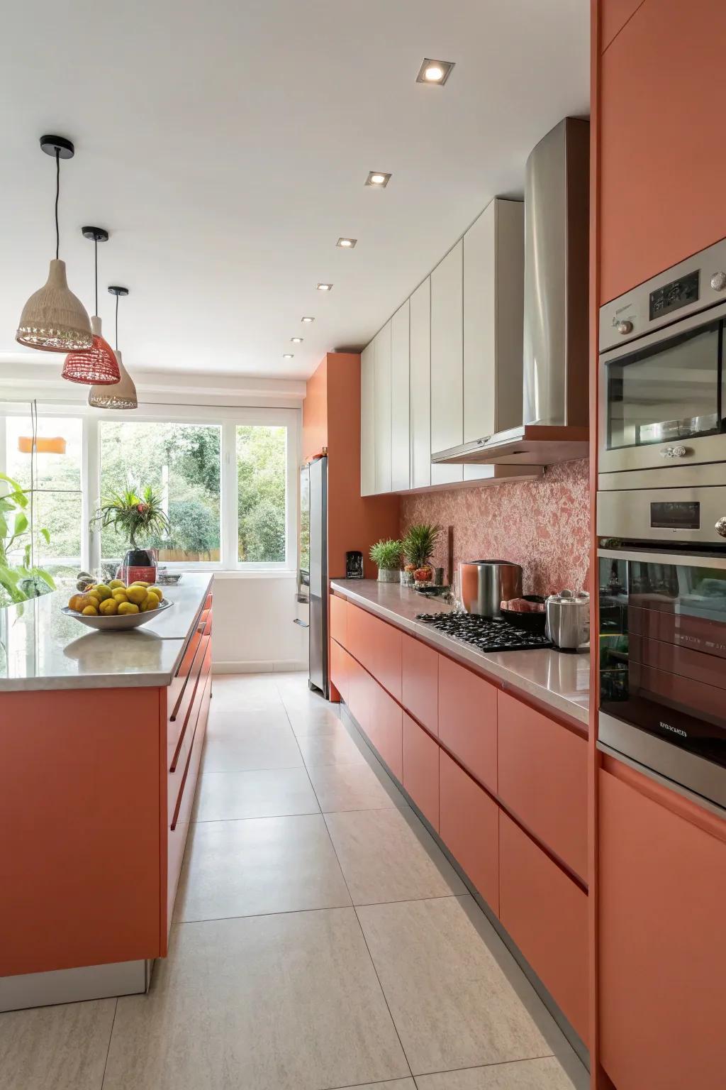 Dynamic coral essence imparts an animated touch to your kitchen.