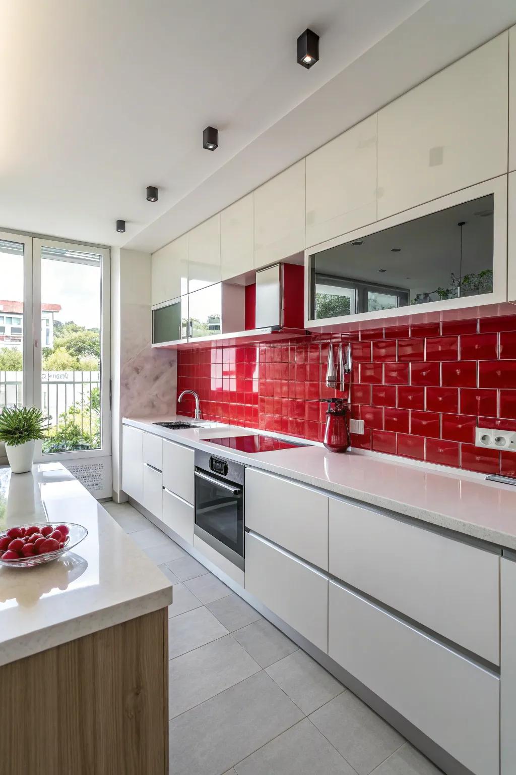 Bold design with red and white contrast.