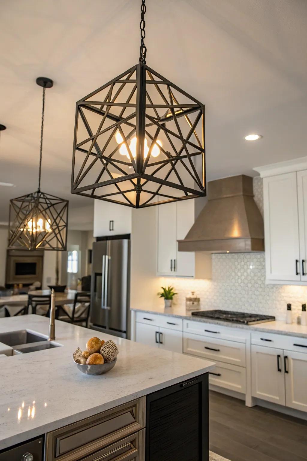 Geometric fixtures creating a visual centerpiece.