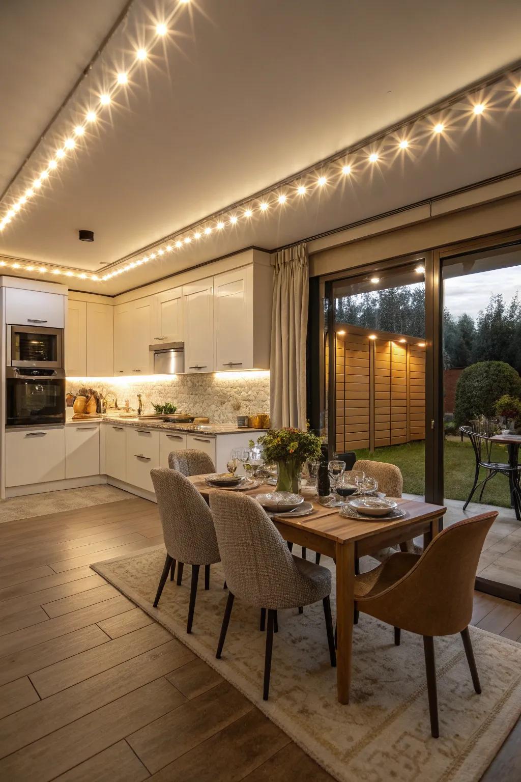 Adjust the ambiance in your dining area with adaptable lighting.