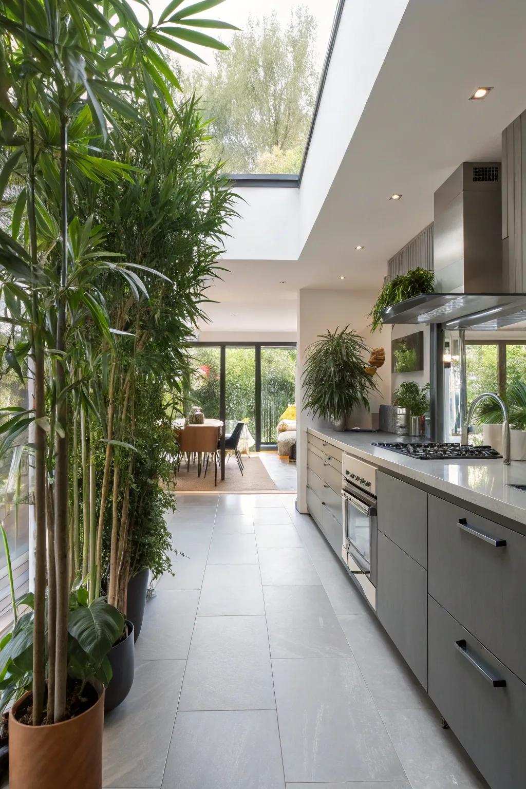 Delineate spaces with tall plants as natural dividers.