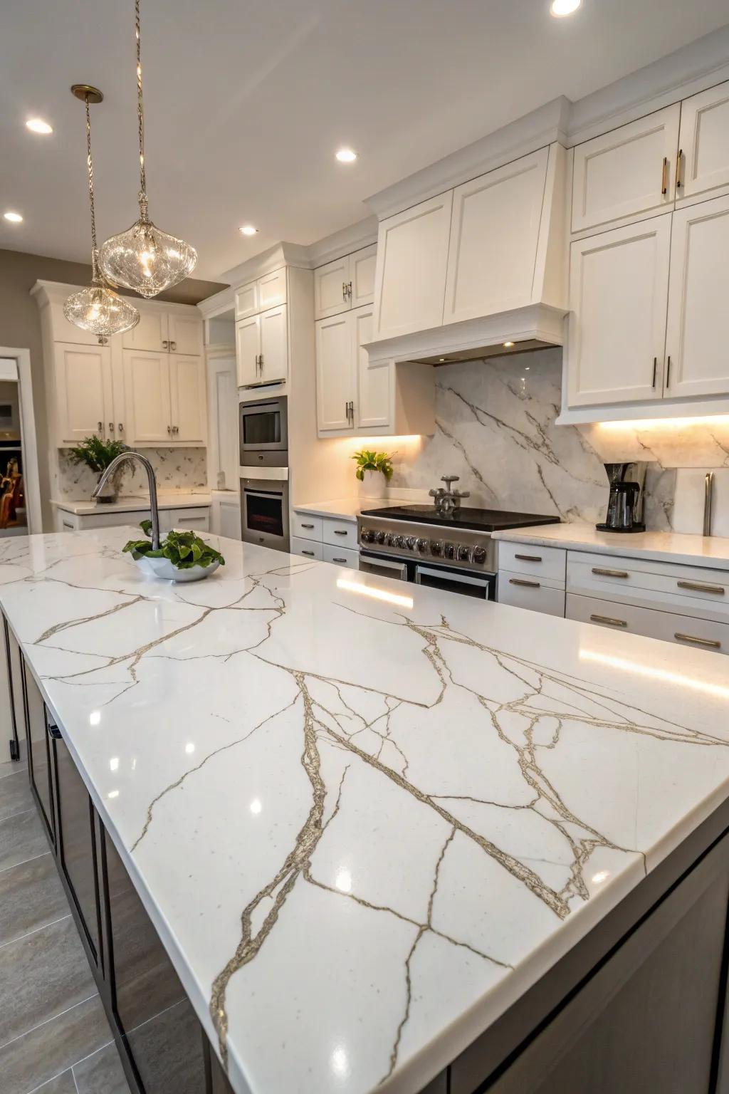 Dynamic veining inside quartz to get an eye-catching design.