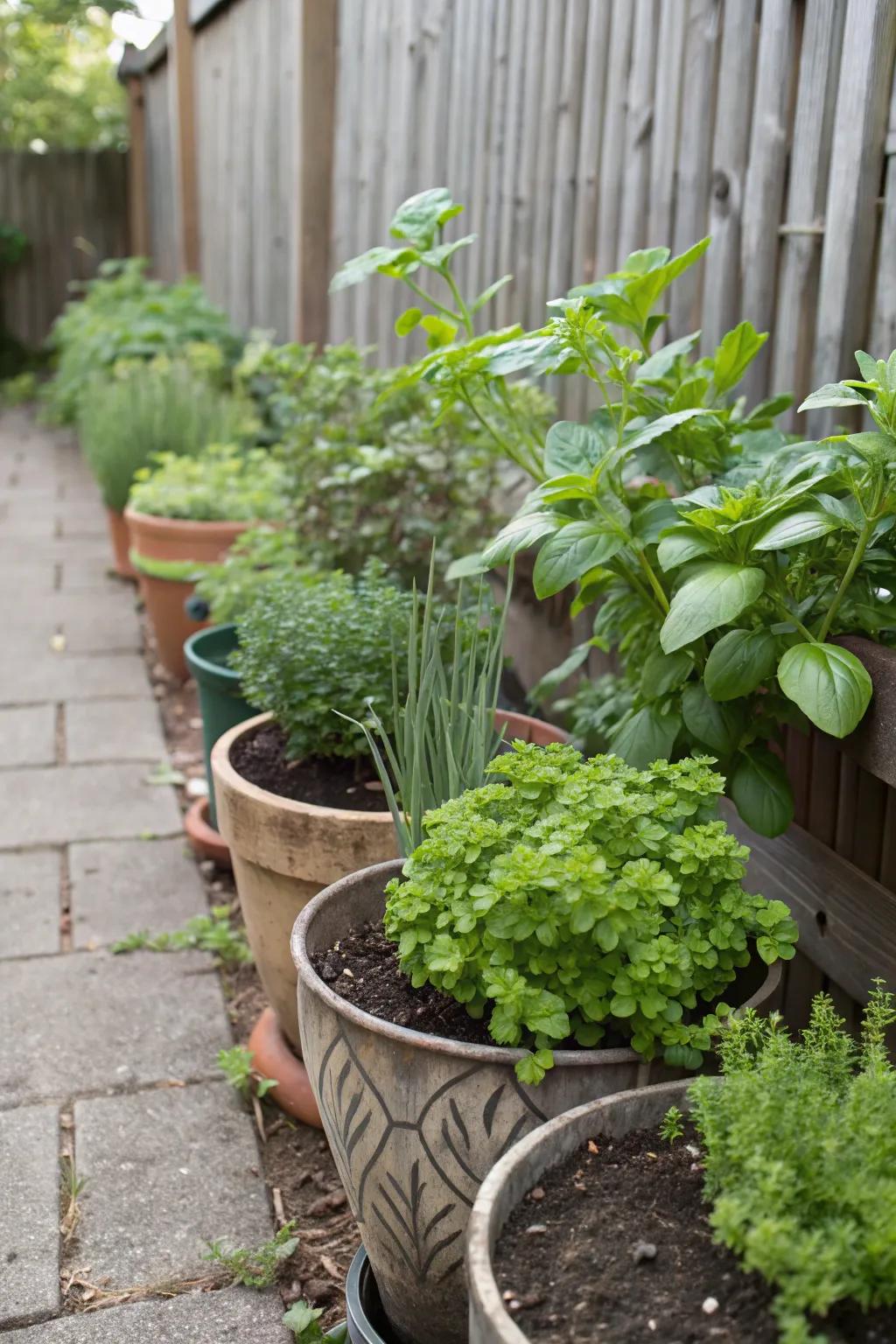 Simulated herbs bring charm to any outdoor kitchen.