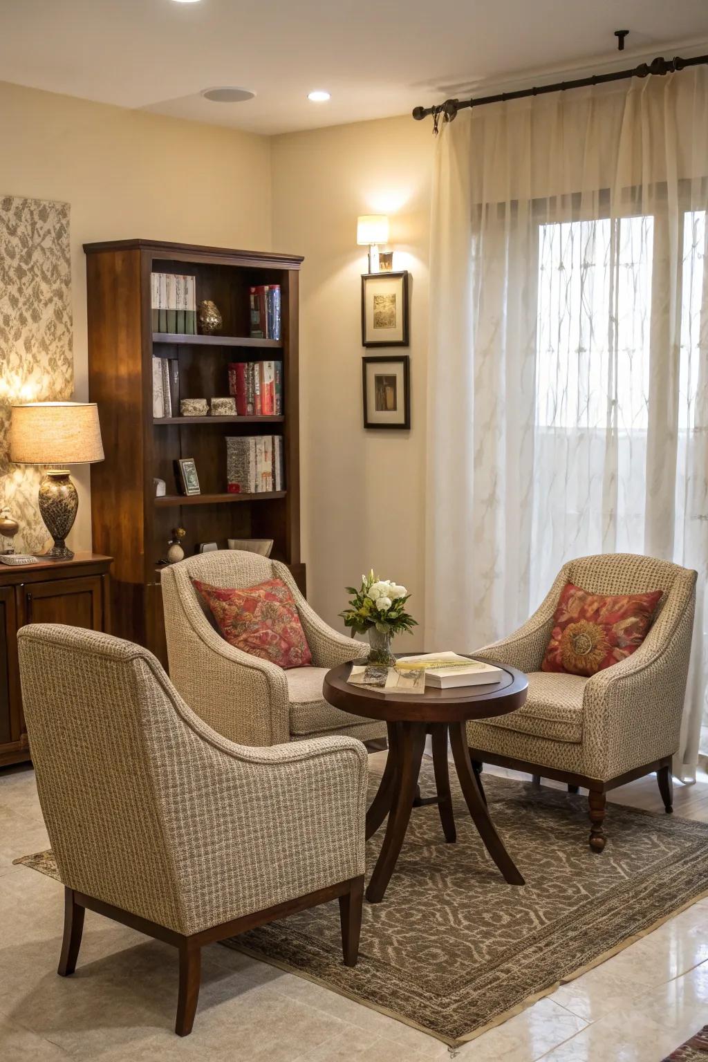 Create an inviting space for conversation with a cozy setup.