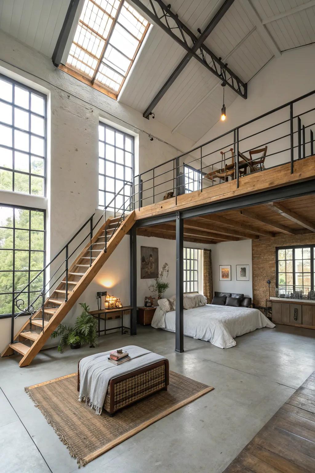 A mezzanine creates additional space and adds architectural interest.