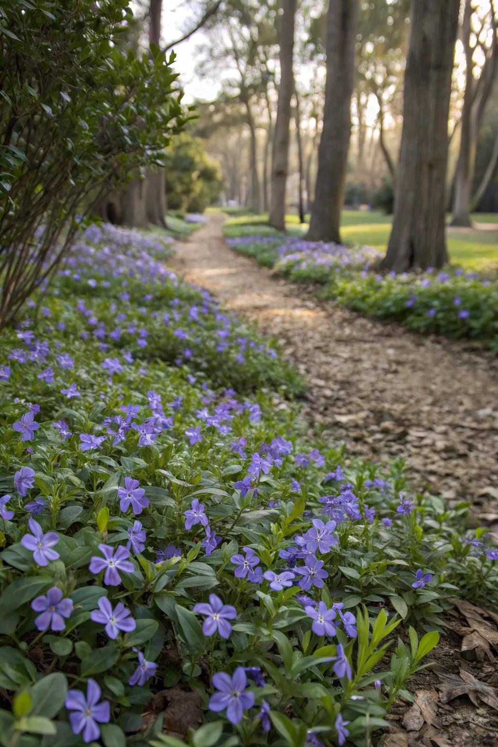 Common Periwinkle providing lush coverage in a shaded garden.