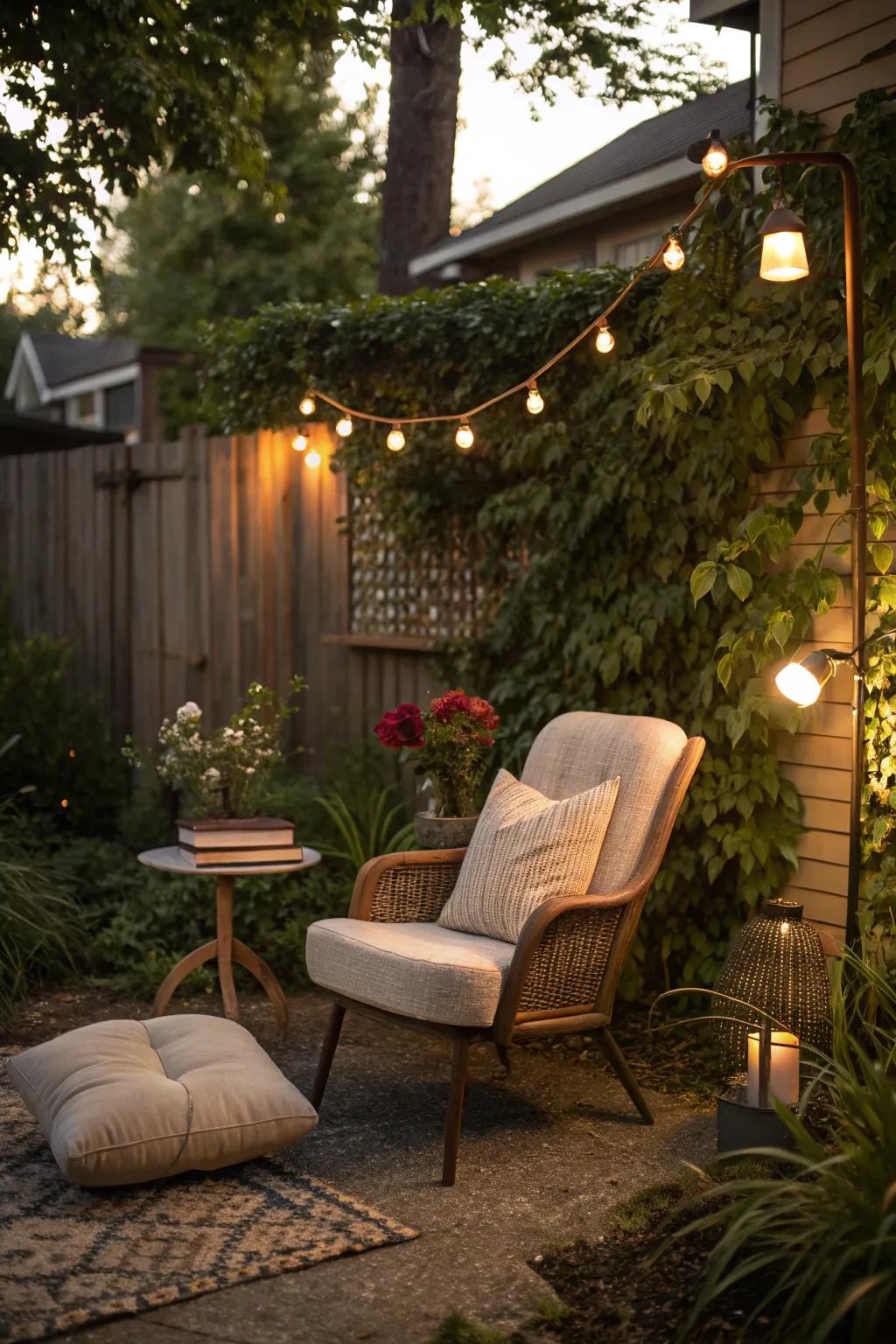 A reading nook offers a personal retreat in your backyard.