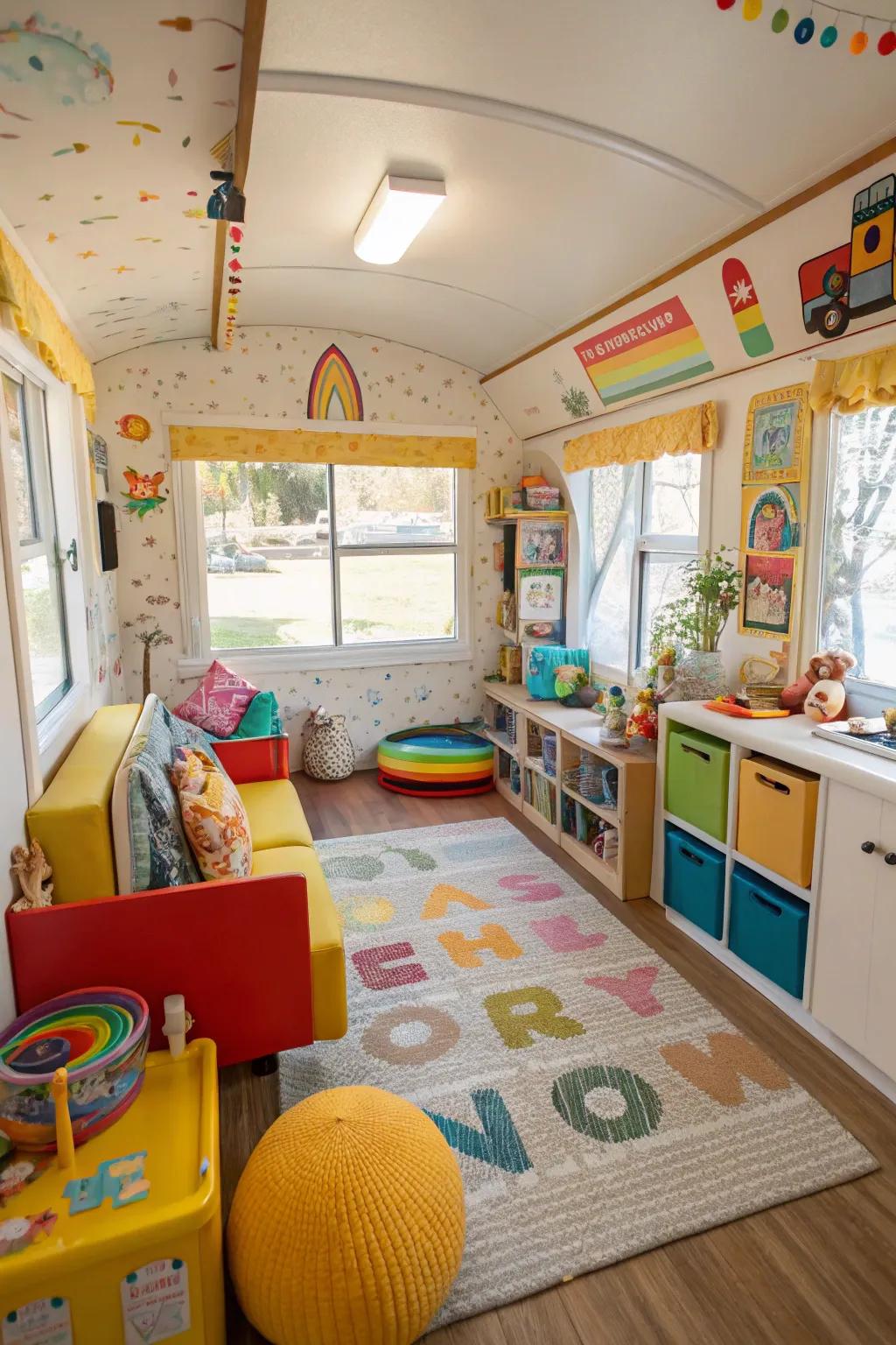 A vibrant children’s recreation chamber featuring toys and colorful aesthetic, crafting a playful setting.