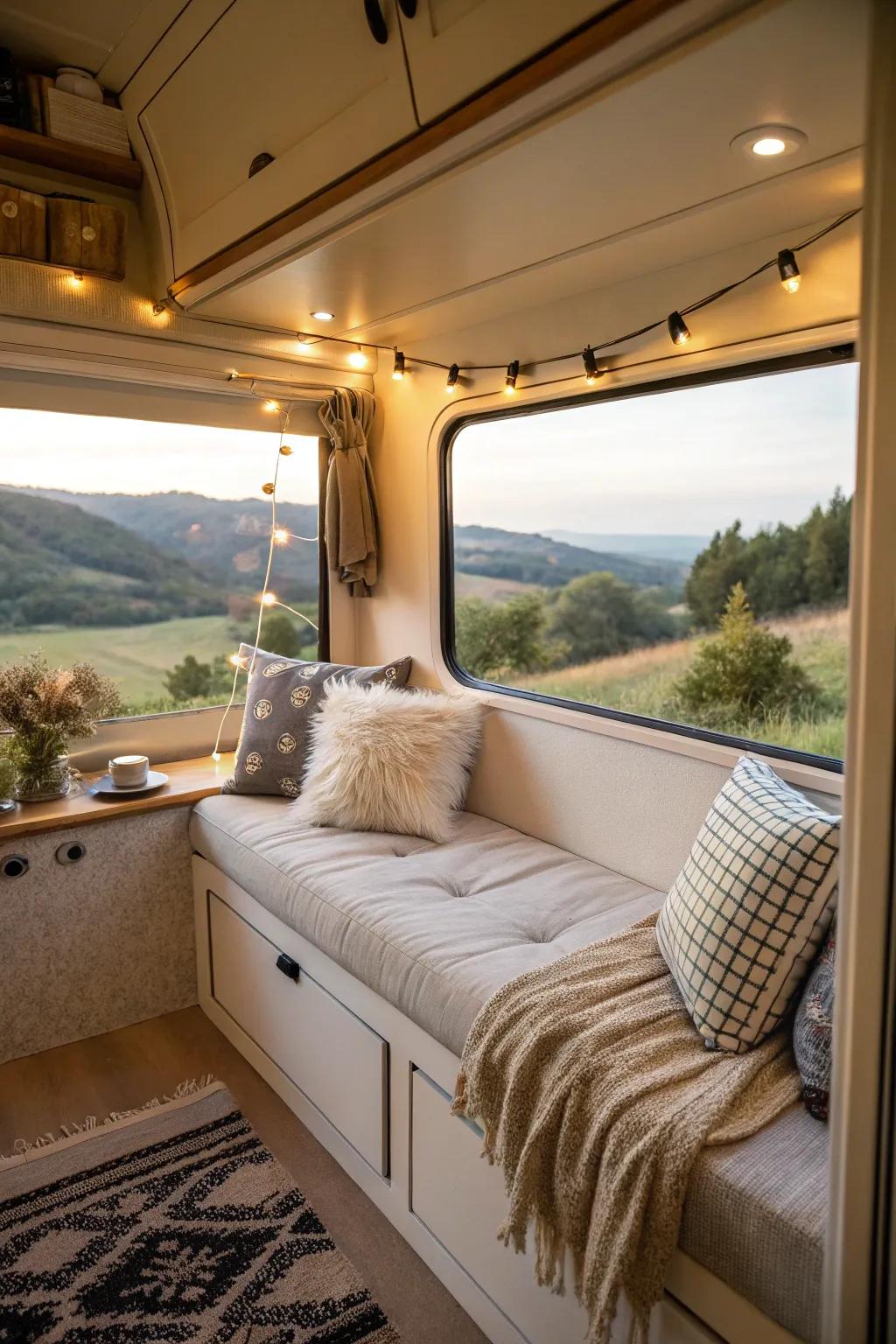 Built-in furniture optimizes space and style.