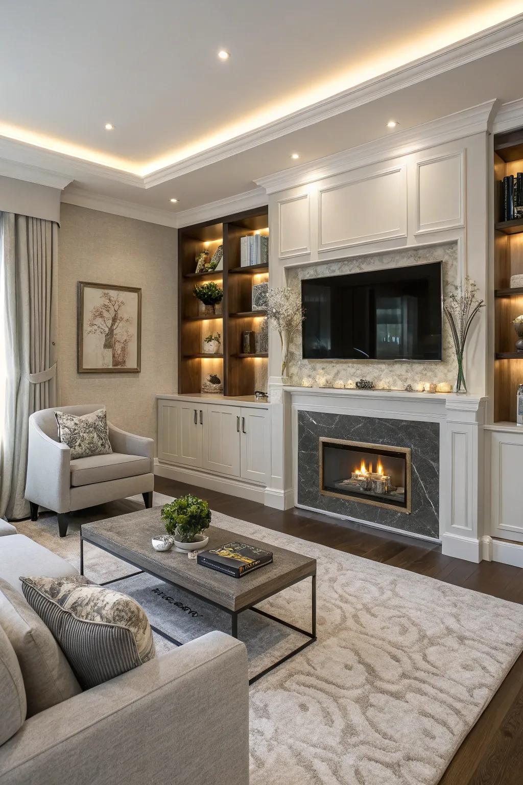 A hidden unit cleverly conceals the TV when not in use.