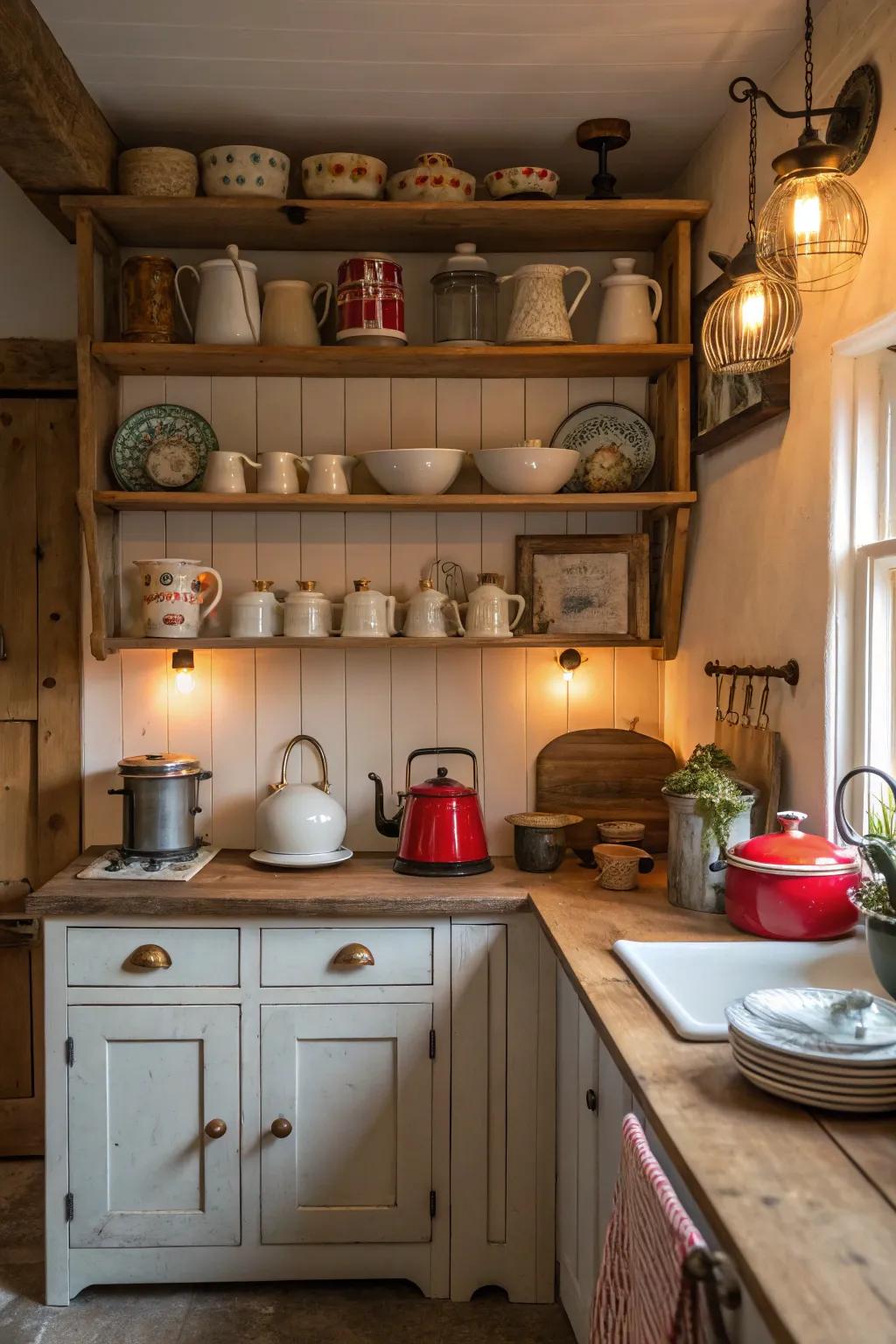 Vintage kitchenware adds a personal touch to this rustic kitchen.