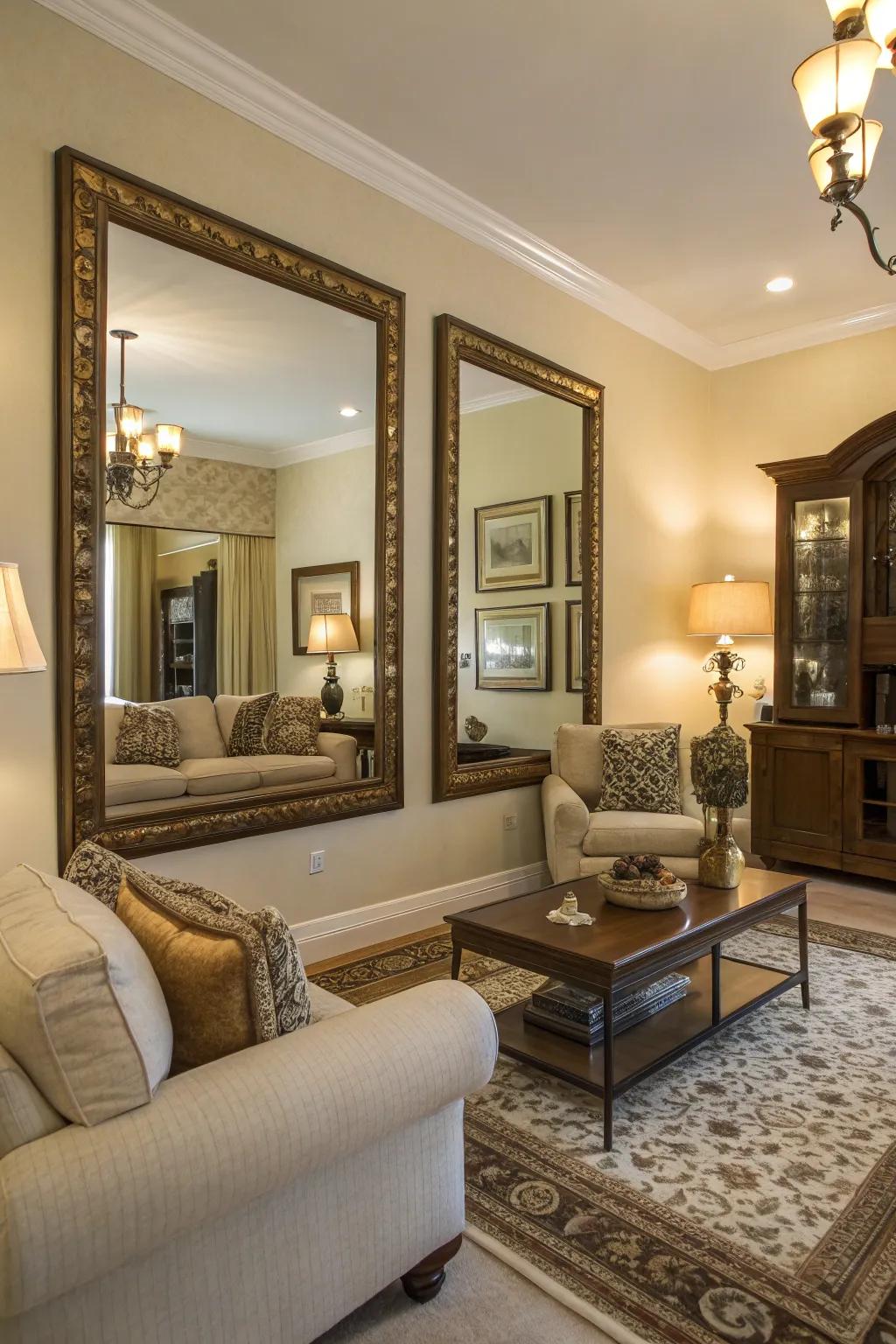 Mirrors amplify light and space within a tropical environment.