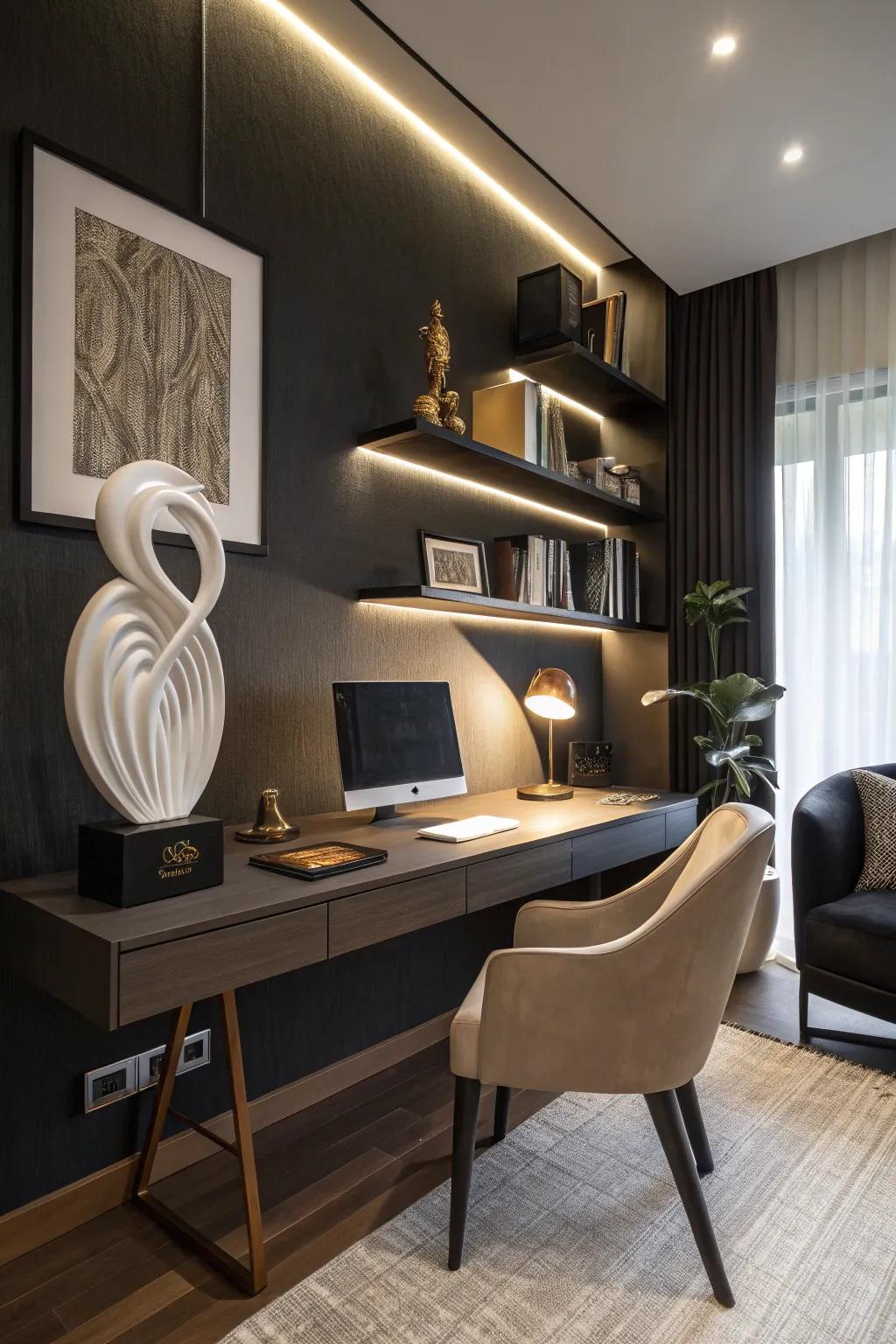 Sculptural elements bring artistic intrigue and depth.