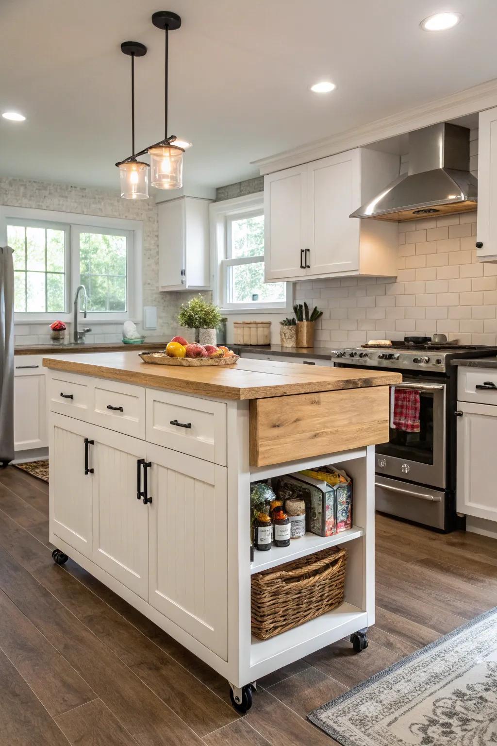 A drop-leaf island for adaptable kitchen space
