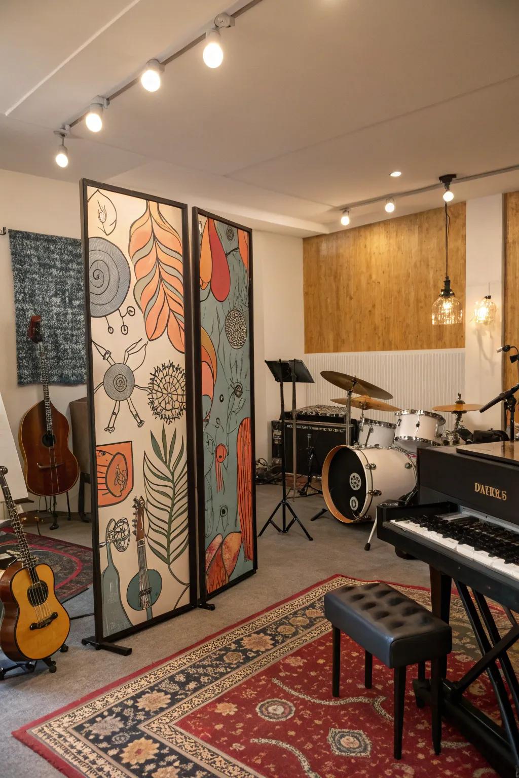 Use room dividers to arrange your music room into functional zones.
