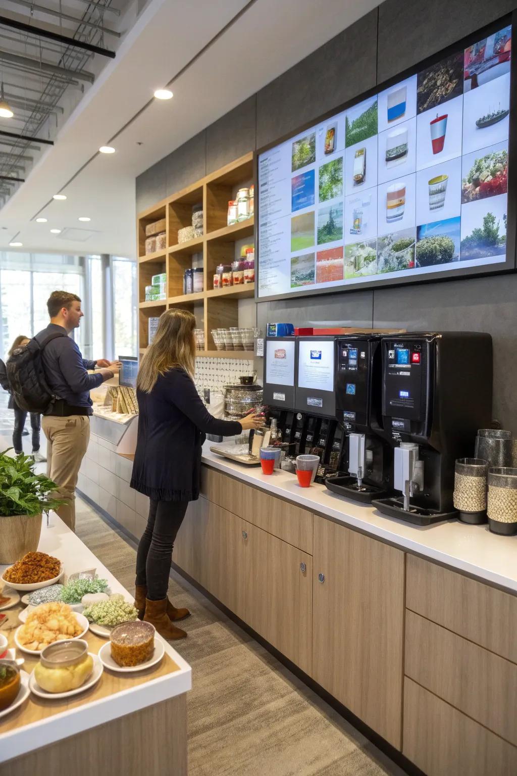 An interactive coffee wall promotes community and sharing.