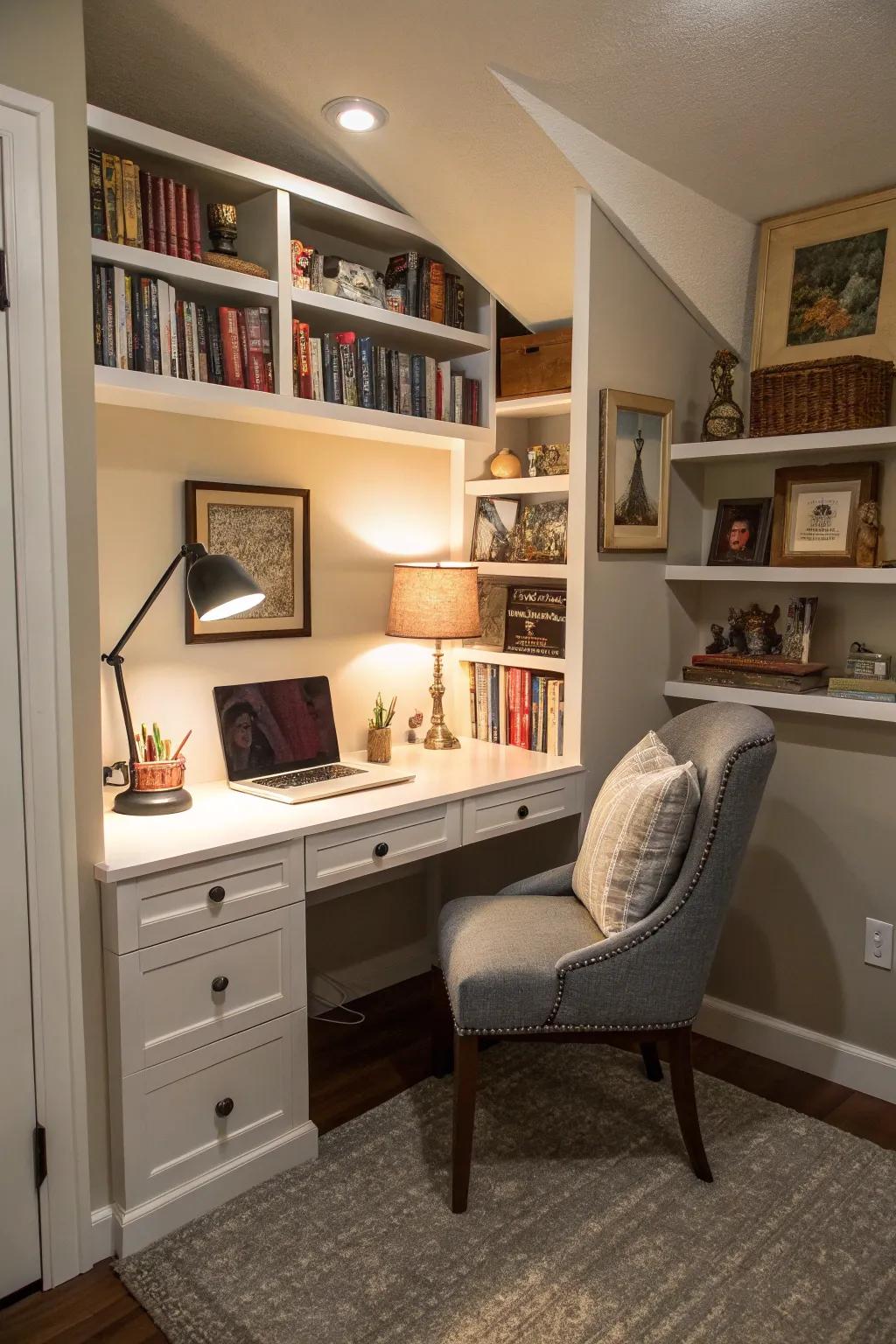 A nook can serve as a tranquil and focused workspace.